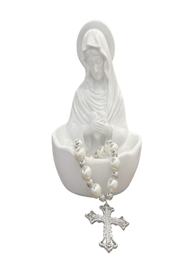 fowfeuk Statue of The Virgin Mary, Souvenir of The Virgin Mary, Bead Stand, Catholic Women's Gift, Religious Home Decoration, 5-inch Blessed Mother Resin Statue - Image 1